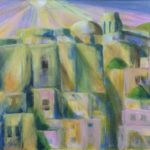 Schöne griechische Insel (Acryl auf Karton und Holz, 29 x 49 cm)