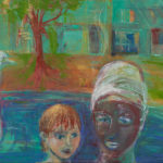 Der weiße Neger Wumbaba rettet Mia vor dem Schwan (Acryl auf Leiwand, 50 x 70 cm)