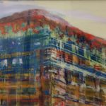 Haus mit Himmel. Acryl hinter Glas, 70×50